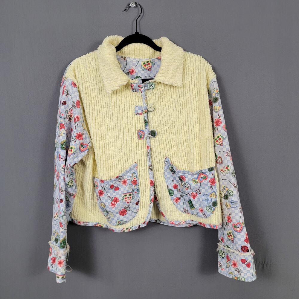 Vintage Cottagecore Chenille Floral Patchwork Shabby Chic Prairie Jacket